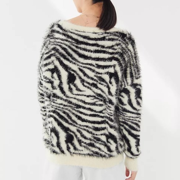 House Of Sunny Zebra Print V-Neck Jumper Heavy Long Sleeve Sweater Size 4 NWT! - Picture 2 of 13